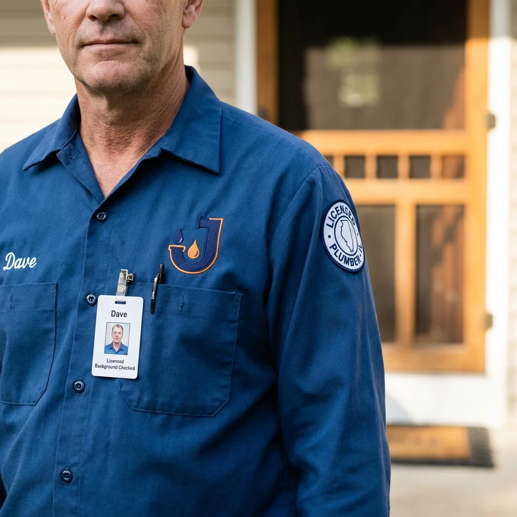Licensed plumber showing ID badge in Shirley, NY