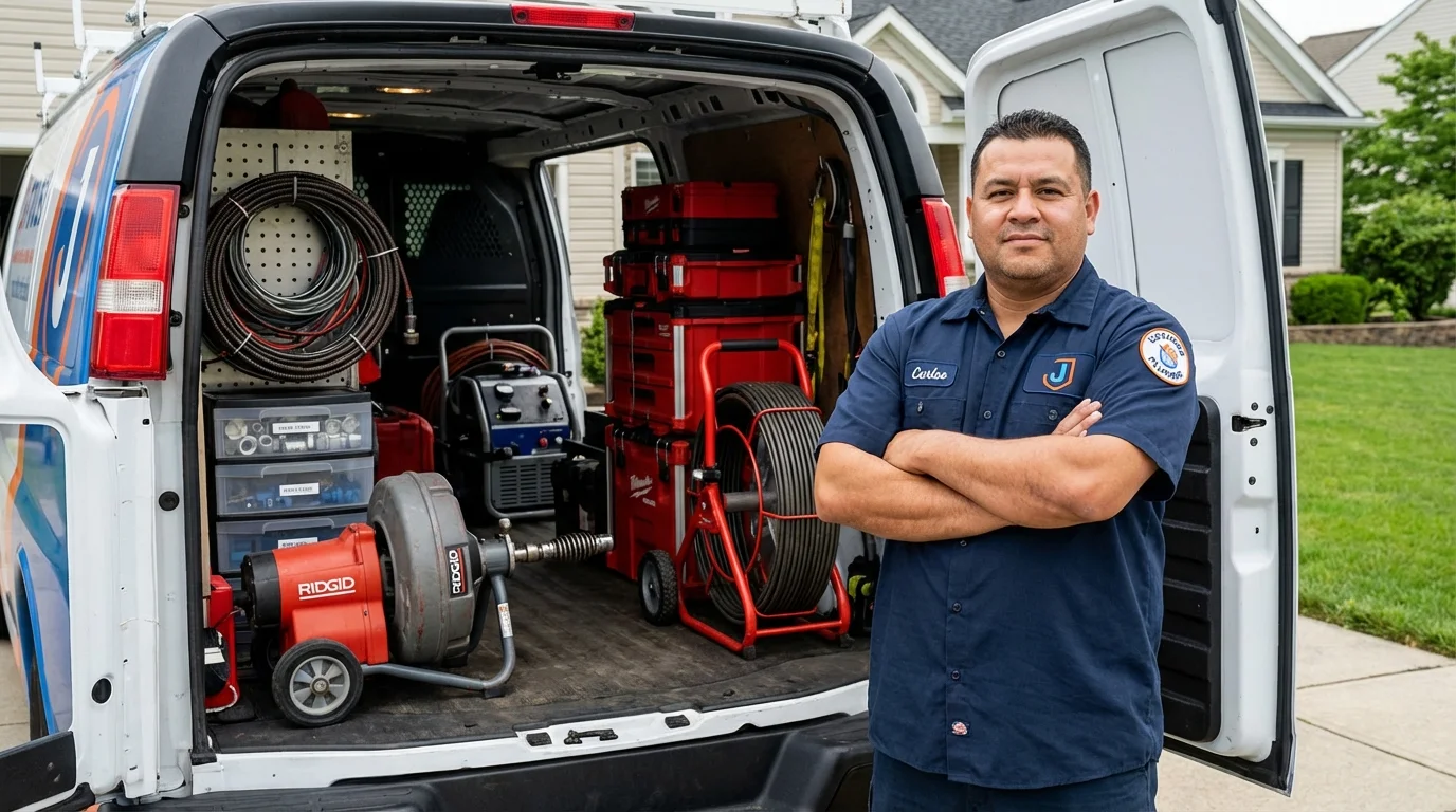 Professional drain cleaning equipment and Johns Plumbing LLC plumber in Shirley