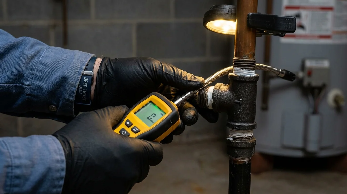 Gas leak detection with electronic sniffer by Johns Plumbing LLC in Shirley