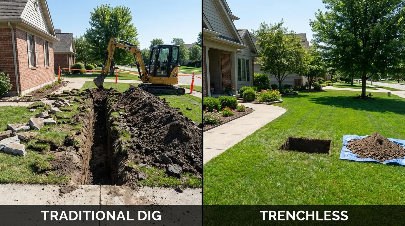 Trenchless sewer repair with minimal yard damage versus traditional excavation in Shirley, NY